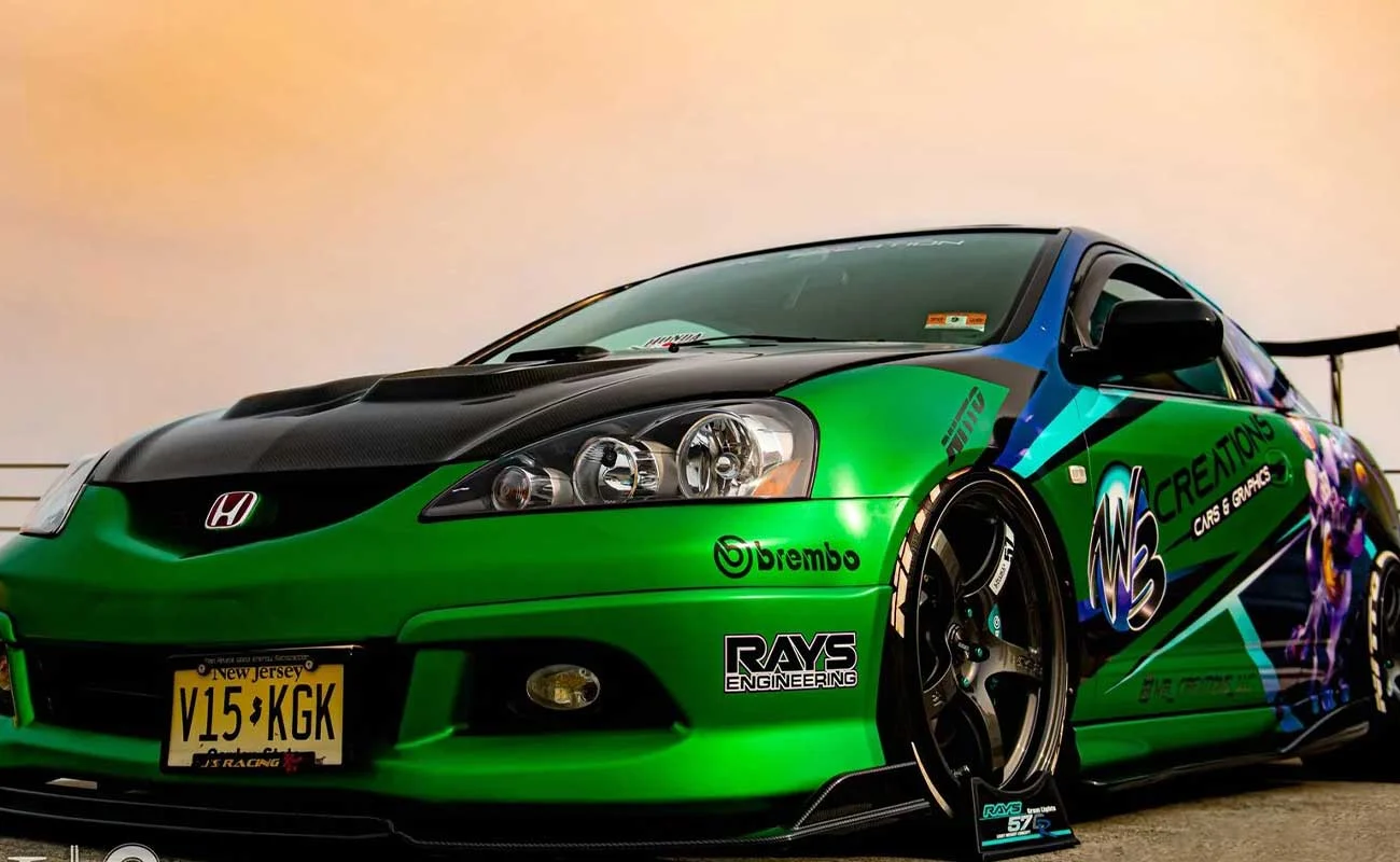 Custom green widebody vehicle wrap by WB Creations