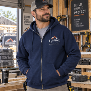 Custom Contractor Full-Zip Hoodie Gildan 18600 navy front